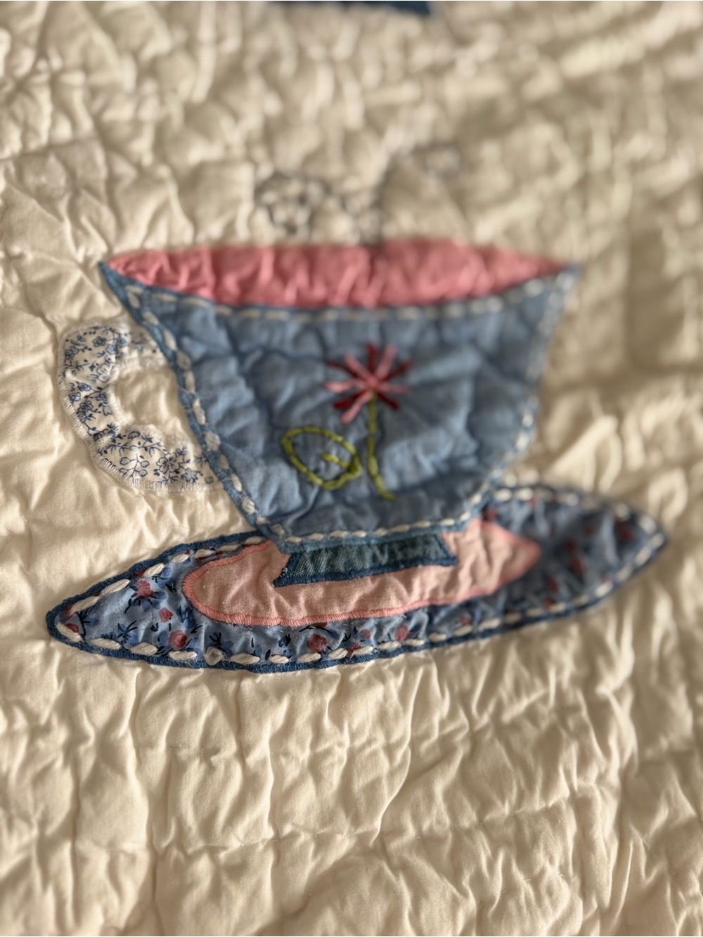 Pottery Barn Kids Pink and Blue Tea Cup & Teapot Quilt - Picture 3 of 9